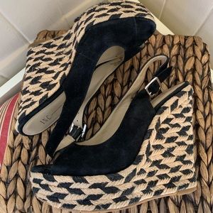 INC International Concepts Black Suede RaffiaWedge